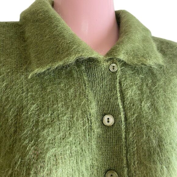 Vintage 50s Bobbie Brooks Sweater Womens Large Shaggy Pullover Green Mohair Wool - Picture 3 of 6